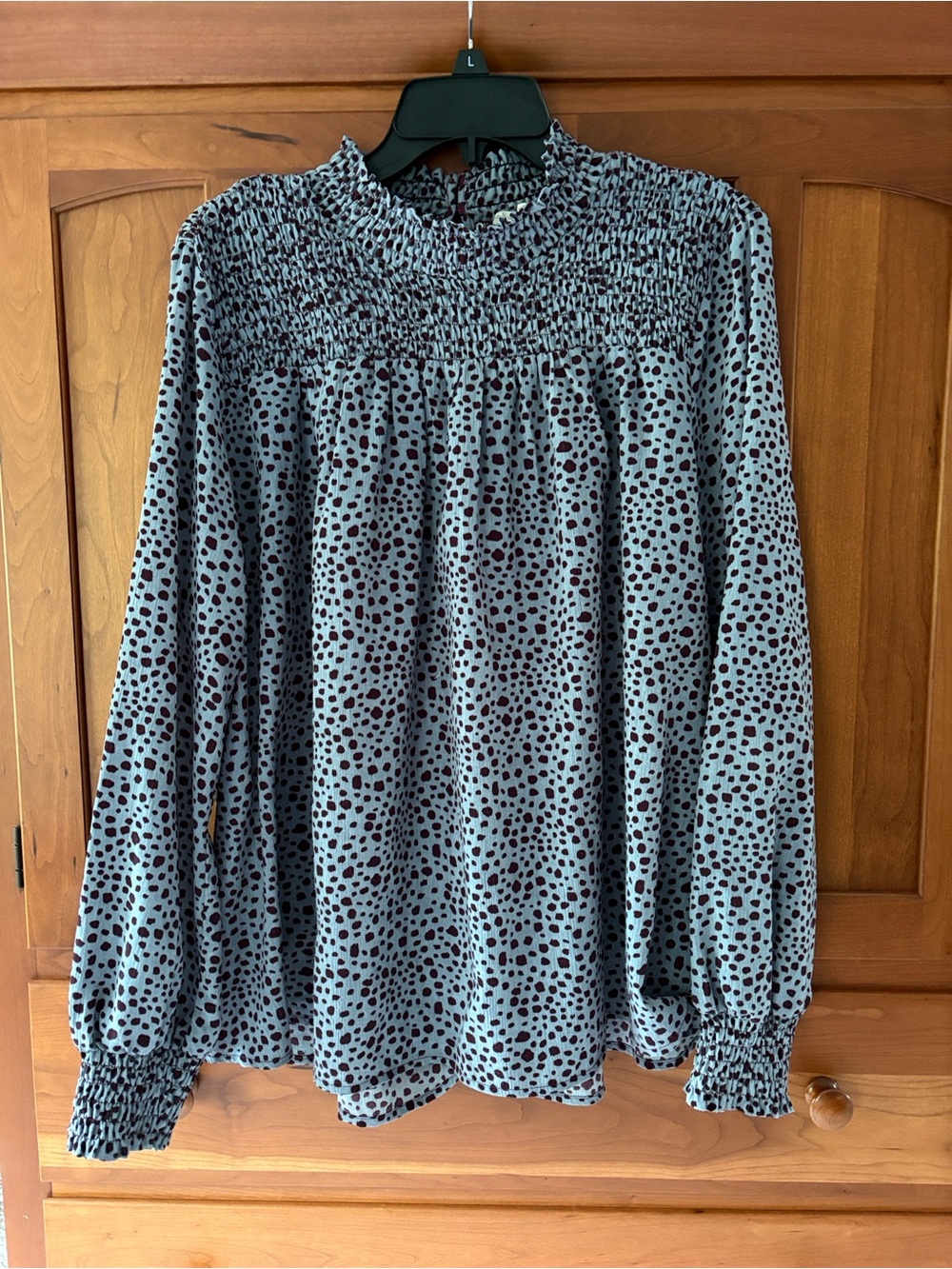 Mystree boutique Smocked High-Neck Long-Sleeve Blouse